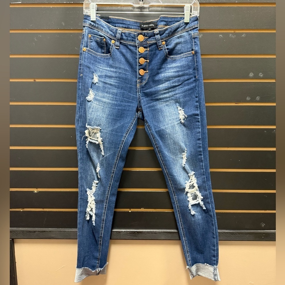 Almost Famous Distressed Button Fly Ankle Jeans Juniors 7